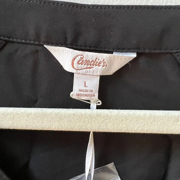 NWT Candie’s Black Cut-Out Long Sleeve Top Women’s Large Lightweight Minimalist - Picture 5 of 9